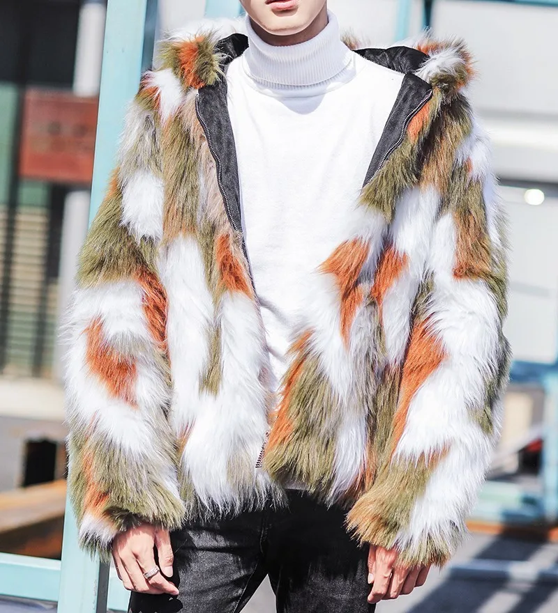 Colorful Fur Coat Men Winter Warm Short Style Outwear Faux Fur Coat For Men Fur Jacket Coat Fur ...