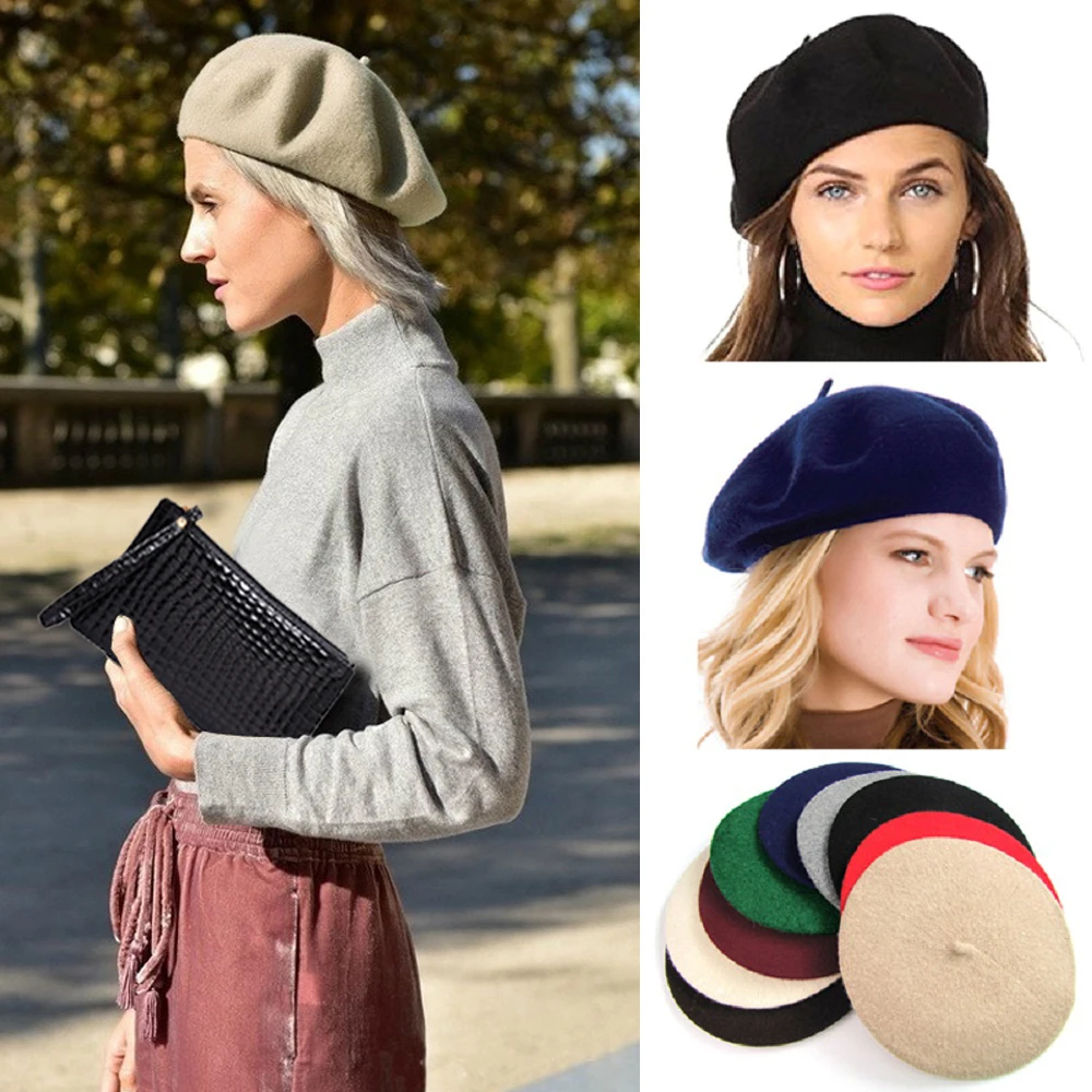 New Women's Warm Hats Wool Fashion French Berets Tam Beanie Slouch Hat Warm Cap