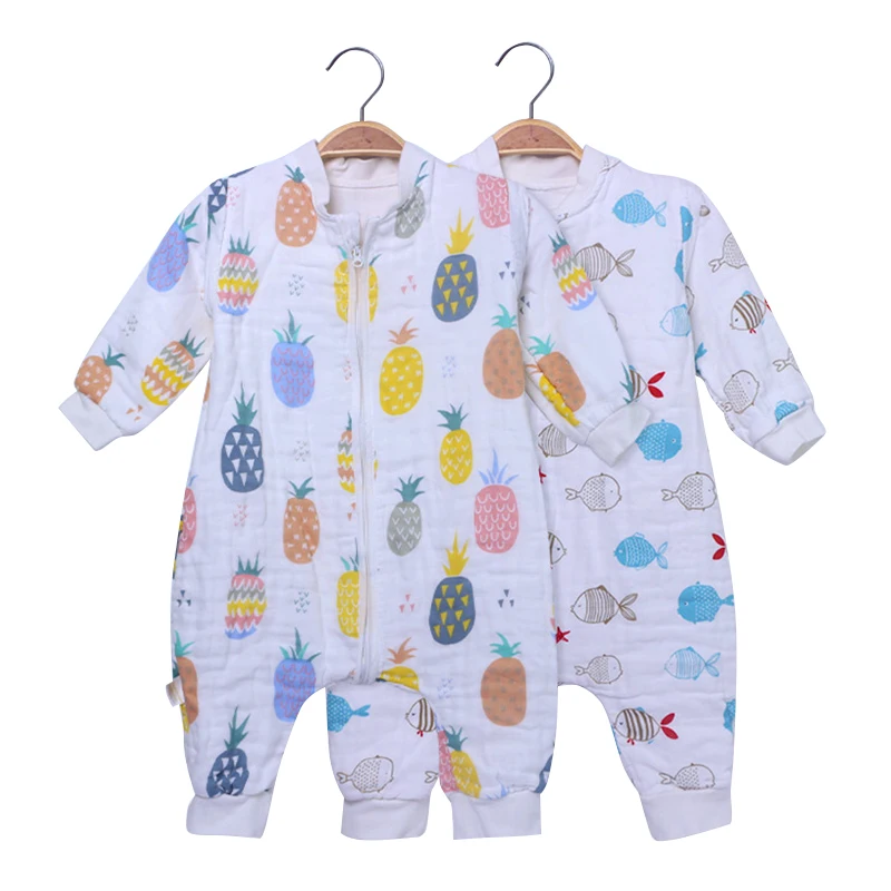 Us 15 97 30 Off Baby Sleeping Bag Muslin Cotton Comfortable Sleep Sack Cartoon Pattern Anti Kick Quilt Cute Detachable Sleeves In