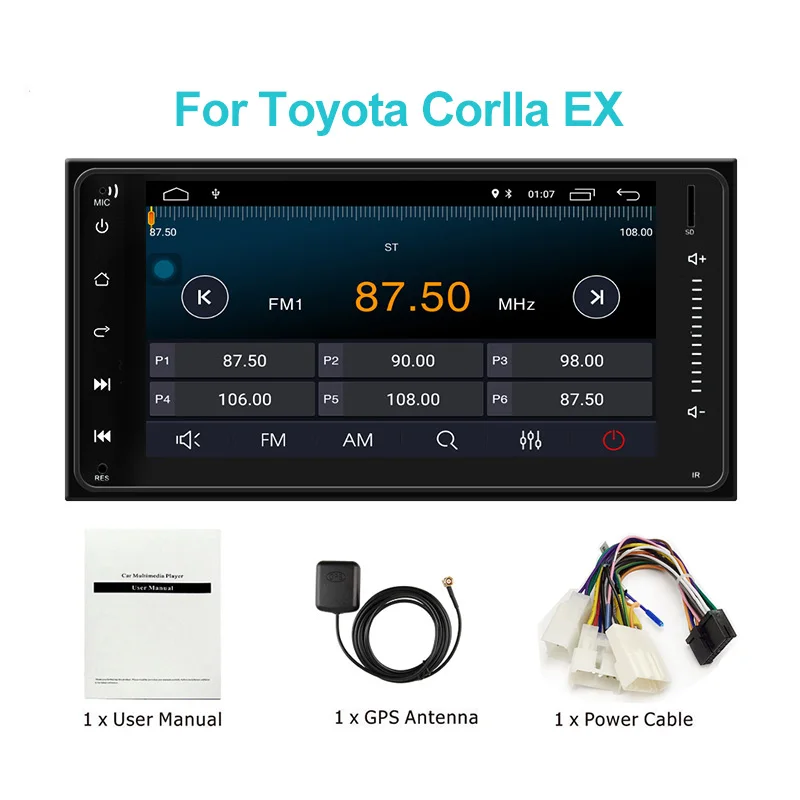 

Auto 2Din Android 6.0 Car Radio Stereo 7" Touch Screen High Definition 1024X600 GPS Navigation Bluetooth for Toyota Corlla EX071