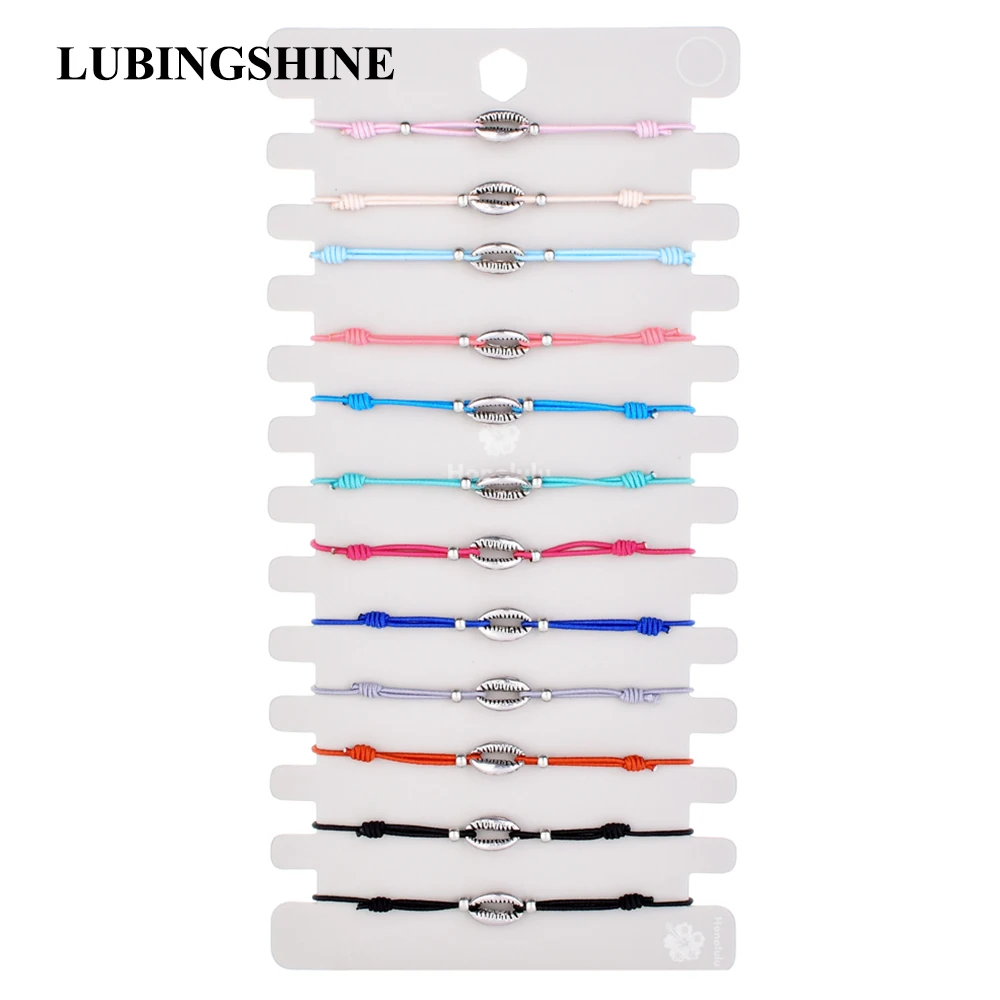 LUBINGSHINE 12pcs/lot Charms Elastic Wax Rope Braided Leather Bracelets & Bangles For Women Man Adjustable Pulseria Jewelry
