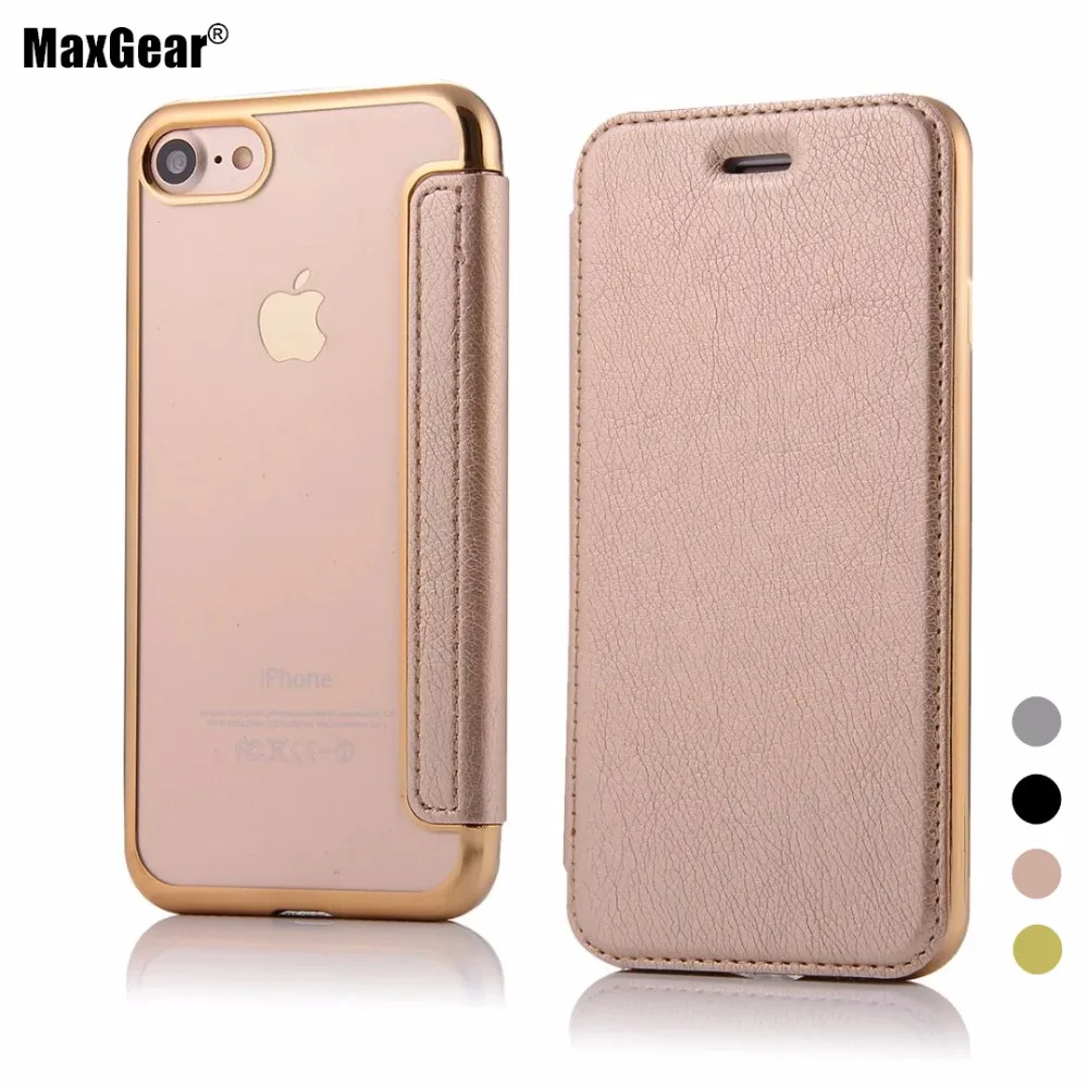 

MaxGear For Apple iPhone 7 Case 7 Plus Leather Case Original Quality Plating Soft TPU Back Cover Flip Phone Cases For iPhone7
