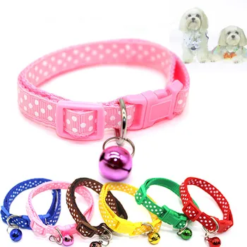 

1PC New Adjustable Dot Printed Little Dog Collars Cat Puppy Pets Supplies With Bell 4 Colors