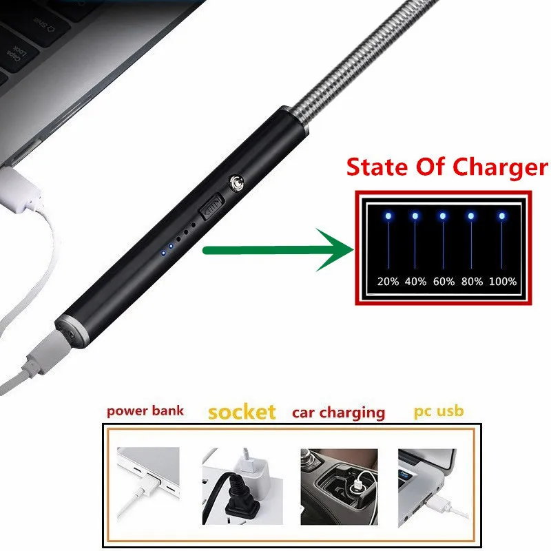 USB перезаряжаемая электронная дуговая зажигалка ветрозащитная длинная кухонная
