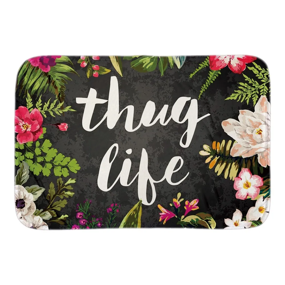 Thug Life Home Welcome Doormat Flowers Decor Door Mats For Living Room Bedroom Soft Short Plush Fabric Indoor Outdoor Floor Mat