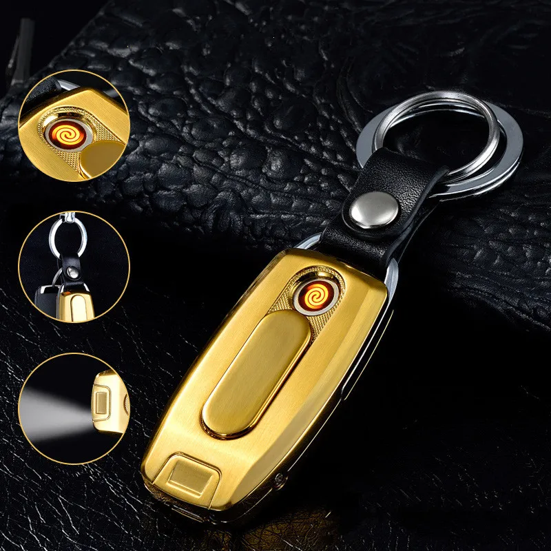 New Metal USB Lighter Rechargeable Electronic Lighter Keychain