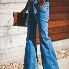 Для женщин джинсы стрейч джинсовые штаны Дамы Высокая Талия Повседневное брюк дамы Горячие Джинсы женские брюки-клеш