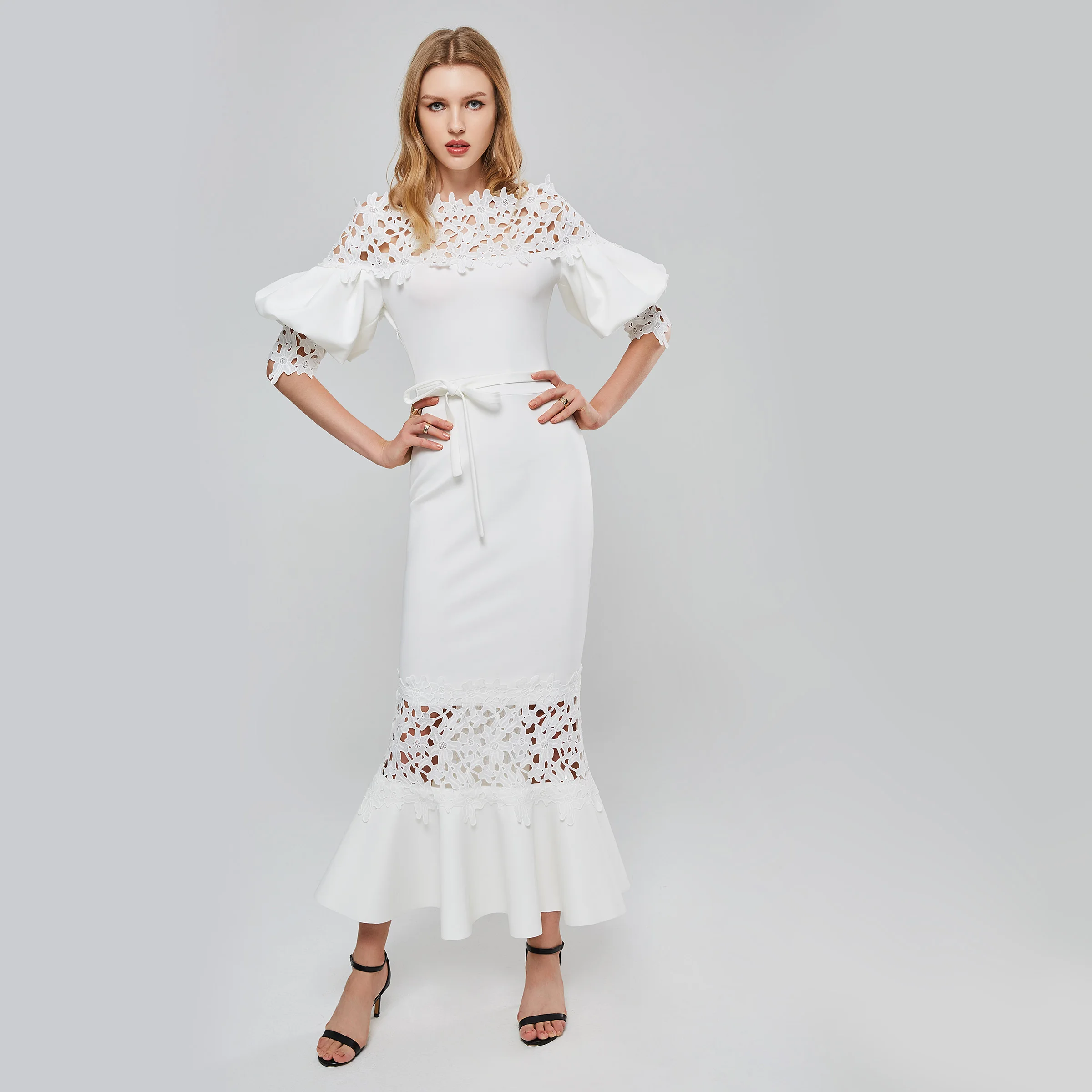 Brands with bodycon mermaid sleeve dress white long like