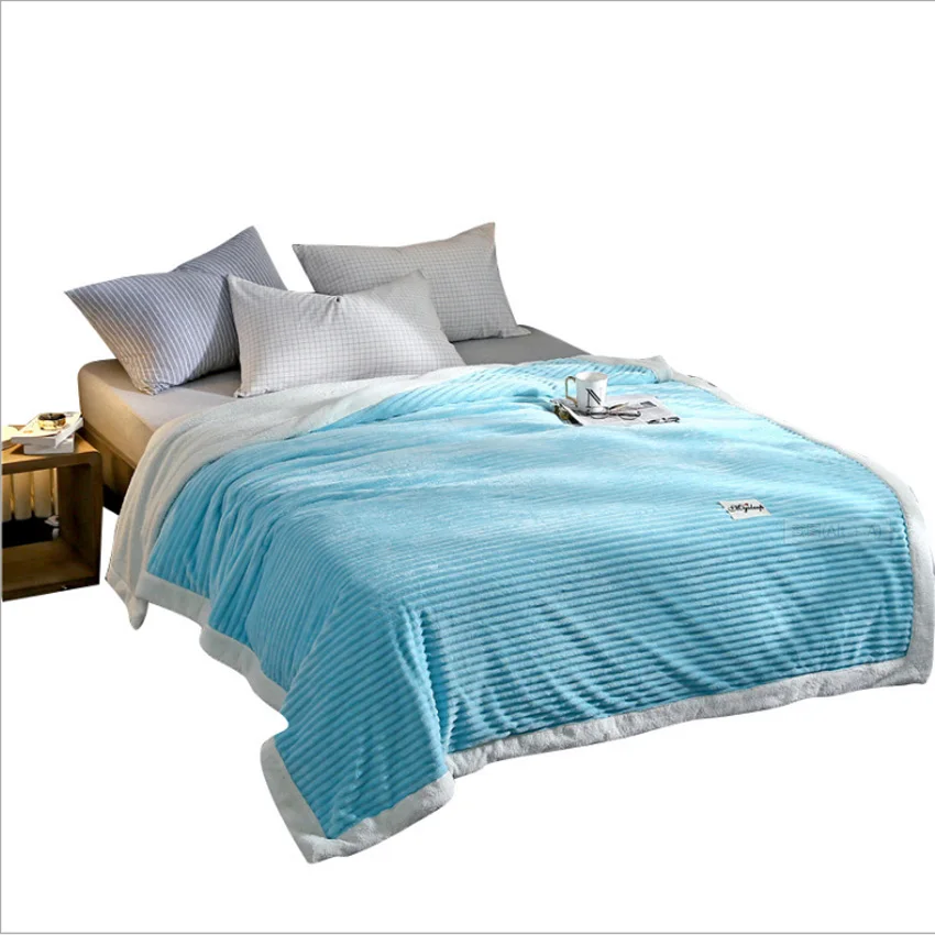 cheap Winter Fashion Thick Soft Throw Fleece For Beds Warm Sofa Coral Solid Color Flannel Knitted Blankets Travel Velvet Mink Blanket