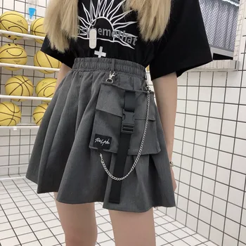 

Women Cargo Skirts Streetwear Girl Crush Large Pocket Pleated Loose Miniskirt Female High Street Above Knee Length Mini Skirt