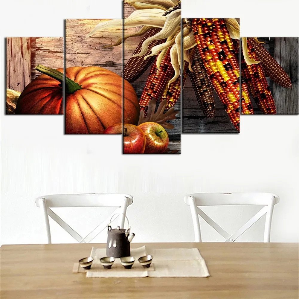 

Hot Sell Modular HD Printing 5 Pieces Canvas Painting Grain Corn Pumpkin And Fruit Type Poster Home Decor Living Room Framework
