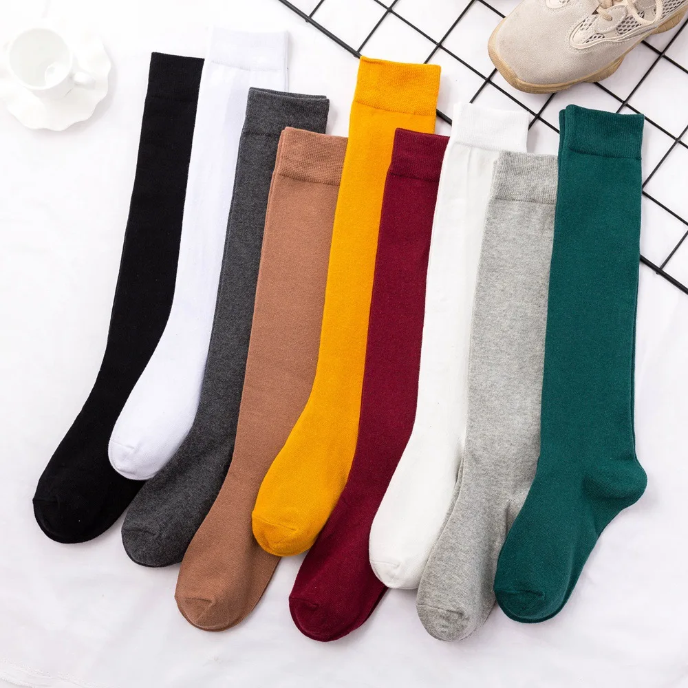 8 цветов, носки для женщин, хлопковые осенне-зимние длинные носки, Harajuku, женские повседневные теплые носки, одноцветные носки