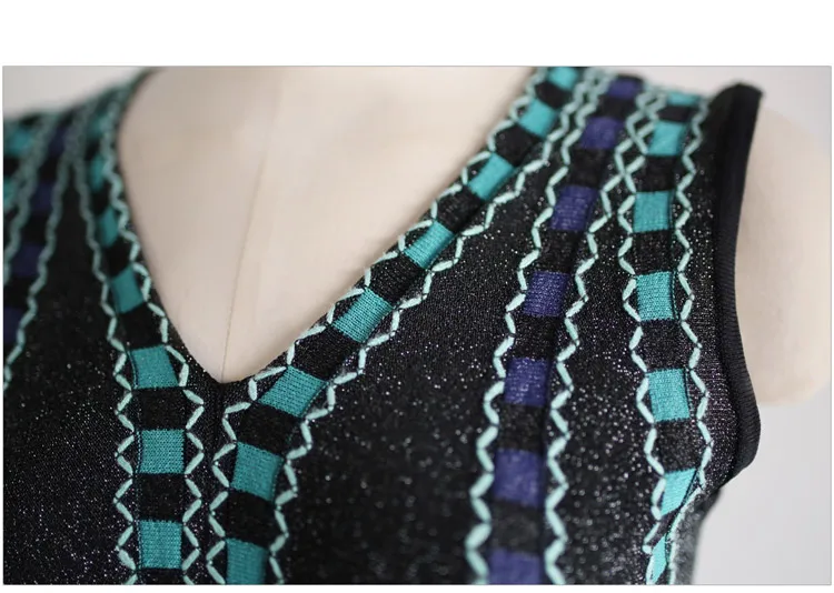 Летнее новое платье-свитер модное уличное вязаное платье без рукавов Летнее стрейчевое тонкое жаккардовое платье-свитер