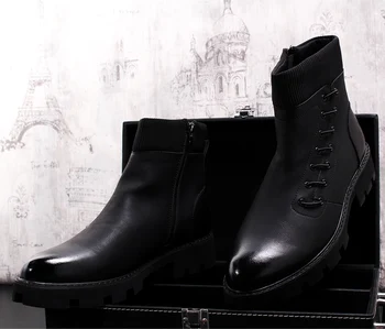 

2019 Men's Boots Ankle Low Heel Business Party Boot Basic Dress Boots for Men Leather Solid Black Hair stylist locomotive boots