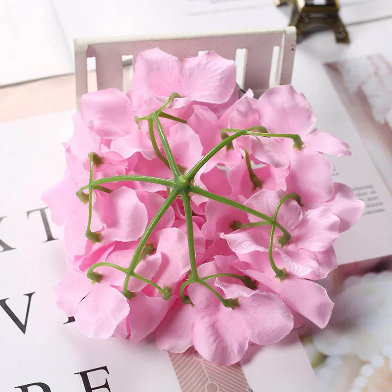 5 шт. 17 см Искусственный помпон розовый белый шелк цветы голова Гортензия домашнее свадебное украшение DIY Скрапбукинг поддельные цветы венки
