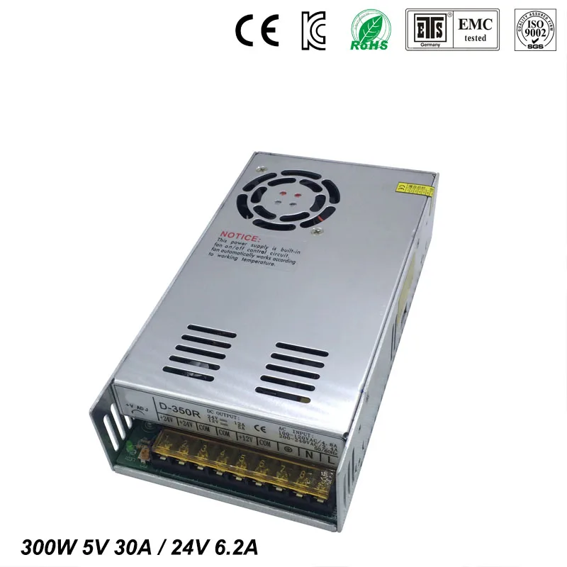 

Best quality double sortie 5V 24V 300W Switching Power Supply Driver for LED Strip AC100-240V Input to DC 5V 24V free shipping