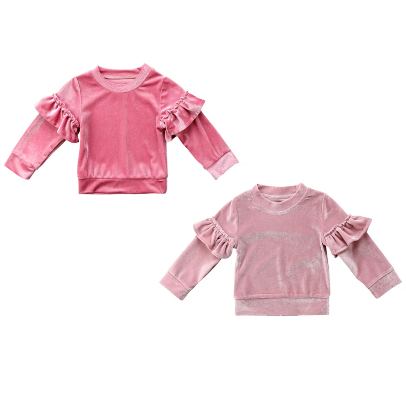 

Cute Lovely Warm Toddler Baby Girls Velvet Long Sleeve Ruffles O-Neck Pullover Pink Sweatshirt Tops Outfit Spring Fall 2 Style