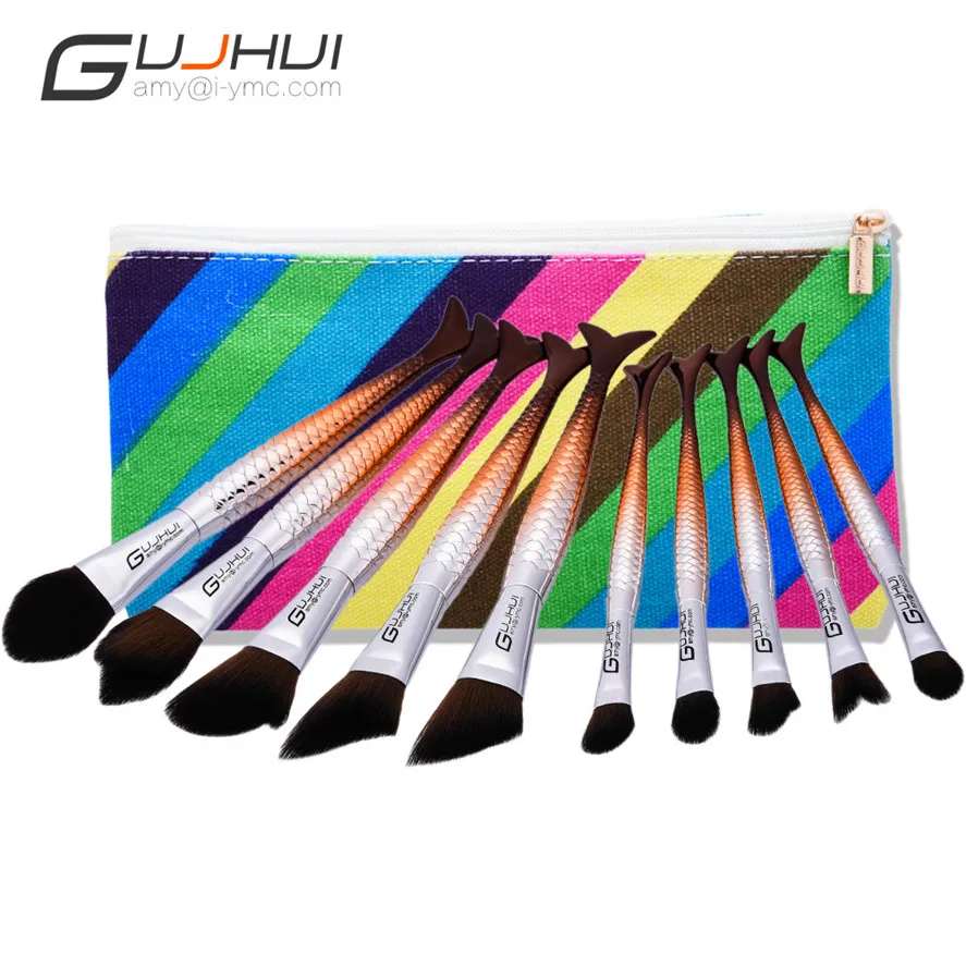 

10PCS GUJHUI Pretty Make Up Foundation Eyebrow Eyeliner Blush Brushes Tools New High Quality Cosmetic Concealer Brushes Sets
