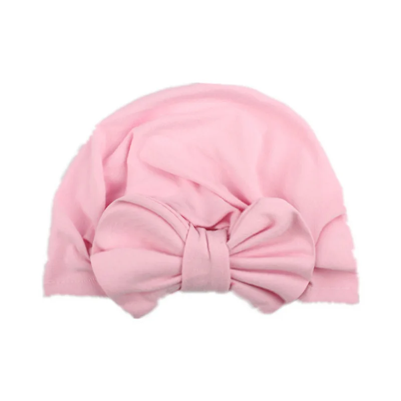 Хлопковые однотонные шапки для маленьких девочек; реквизит для фотосессии; шапка с бантом для новорожденных; шапка для маленьких мальчиков и девочек; сезон весна-осень - Цвет: style 4 pink