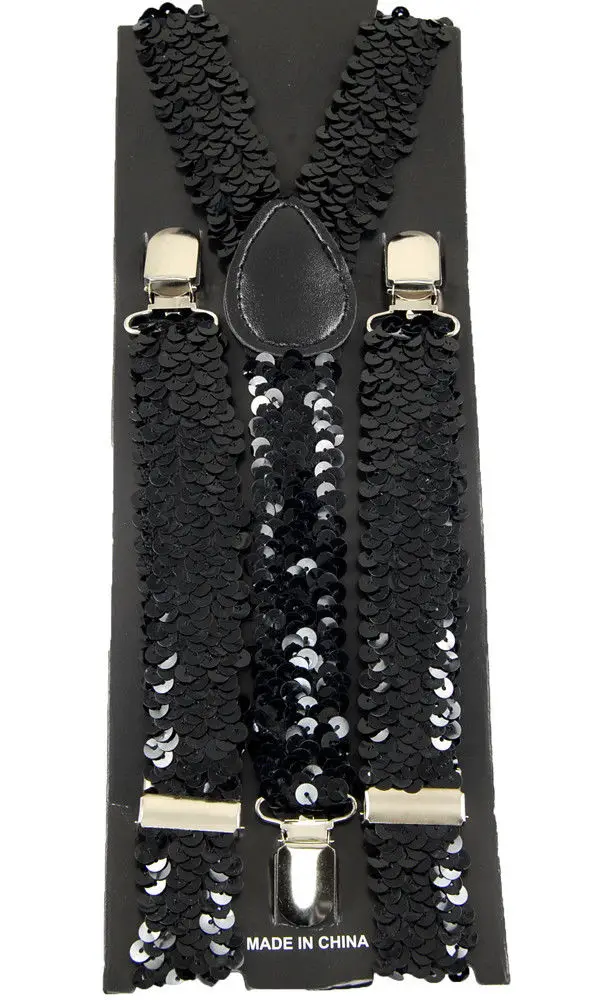 

Black Sequin Unisex Clip-on Braces Elastic Suspender Y- back Suspender