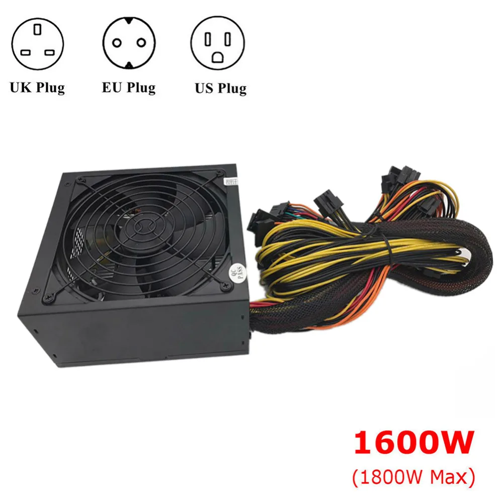 

New 1600W Modular Power Supply For 6 GPU Eth Rig Ethereum Coin Mining Miner 90 Gold High Quality Computer Power Supply For BTC