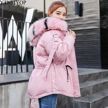 YTNMYOP Large Fur Collar Winter Coat Women Hooded Parkas Short Cotton Padded Jacket Coat Thickening Warm Wadded Jacket Female цена YTNMYOP Large Fur Collar Winter Coat Women Hooded Parkas Short Cotton Padded Jacket Coat Thickening Warm Wadded Jacket Female цены онлайн