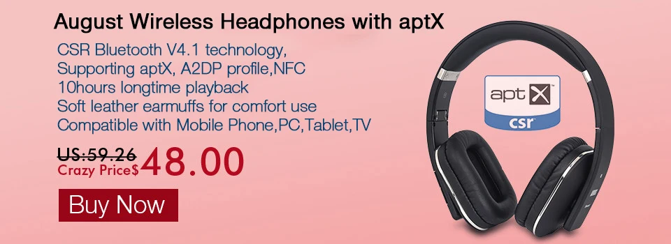 August EP650 Bluetoth 4.1 Wireless Headphones with Microphone,aptX,NFC