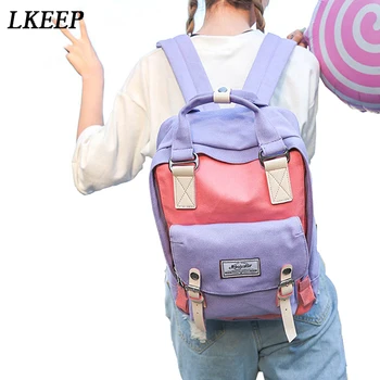

Fashion Women Backpack High Quality Youth Canvas Patchwork Backpacks For Teenage Girl Female Travel And School Shoulder Bagpack