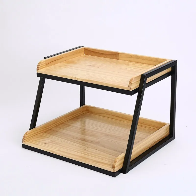 

Two-layer pine steel frame pastry cake cake bakery baking showcase in the island cabinet display soft furnishings
