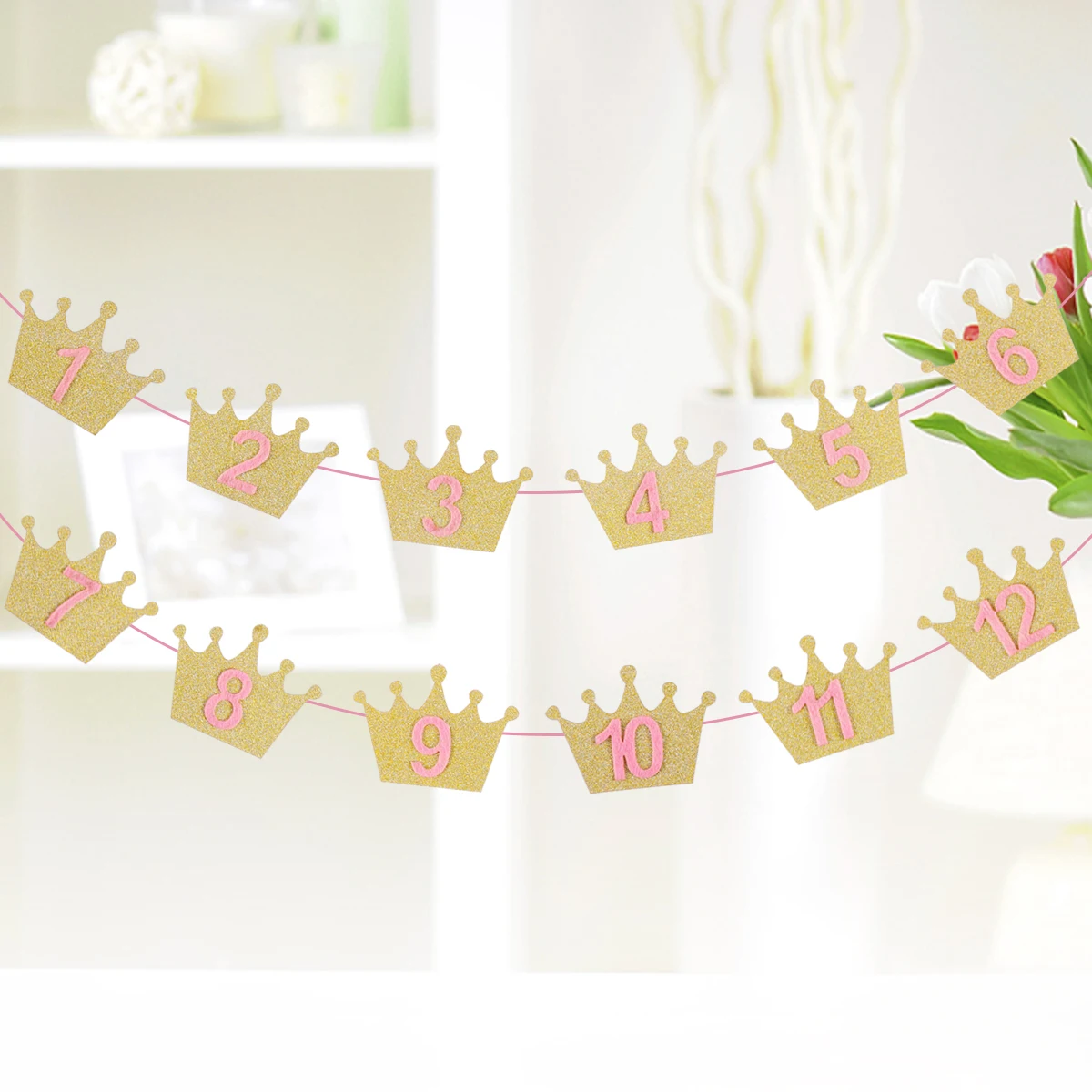 Babys 1st баннеры для дня рождения Блеск Золотая Корона и номер фото плакат с зажимами колышки висит украшение на первый день рождения