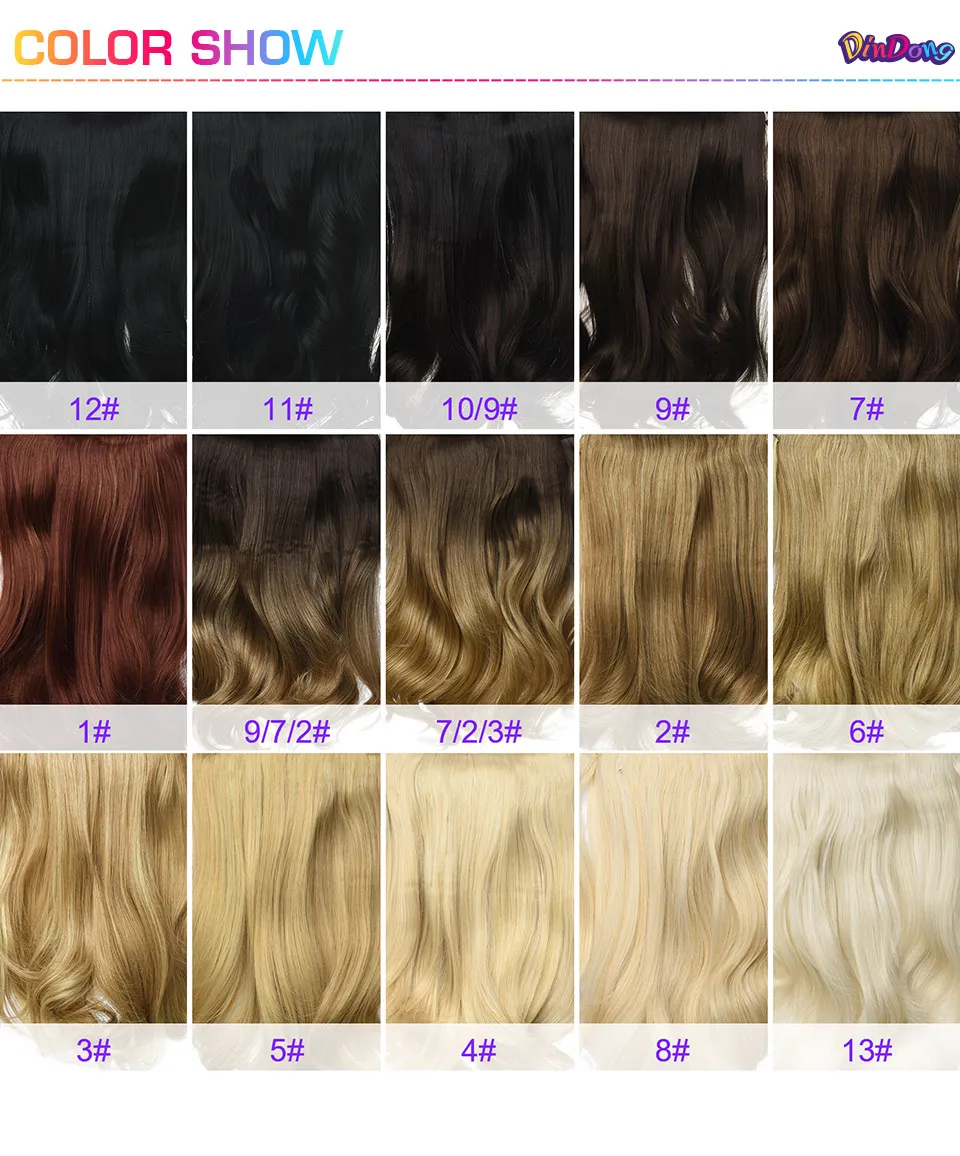 DinDong, накладные волосы на заколках, 18 дюймов, синтетические накладные волосы, черный, коричневый, блонд, натуральные волнистые, длинные, высокая температура F