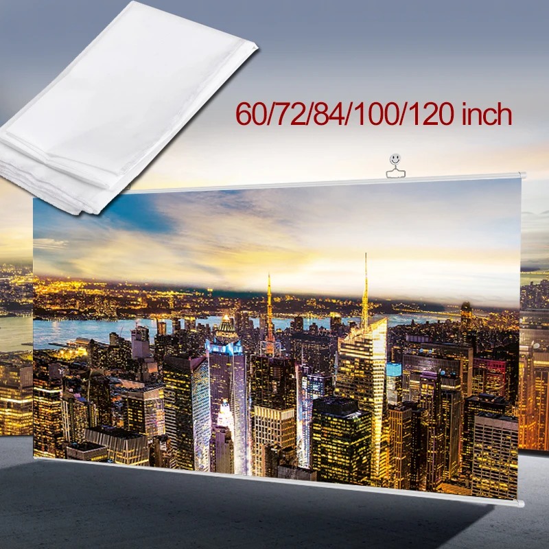Cewaal البسيطة الإسقاط الستار 16:9 hd 60/72/84/100/120 بوصة شاشة الإسقاط الألياف قماش ل العارض مسرح السينما المنزلية
