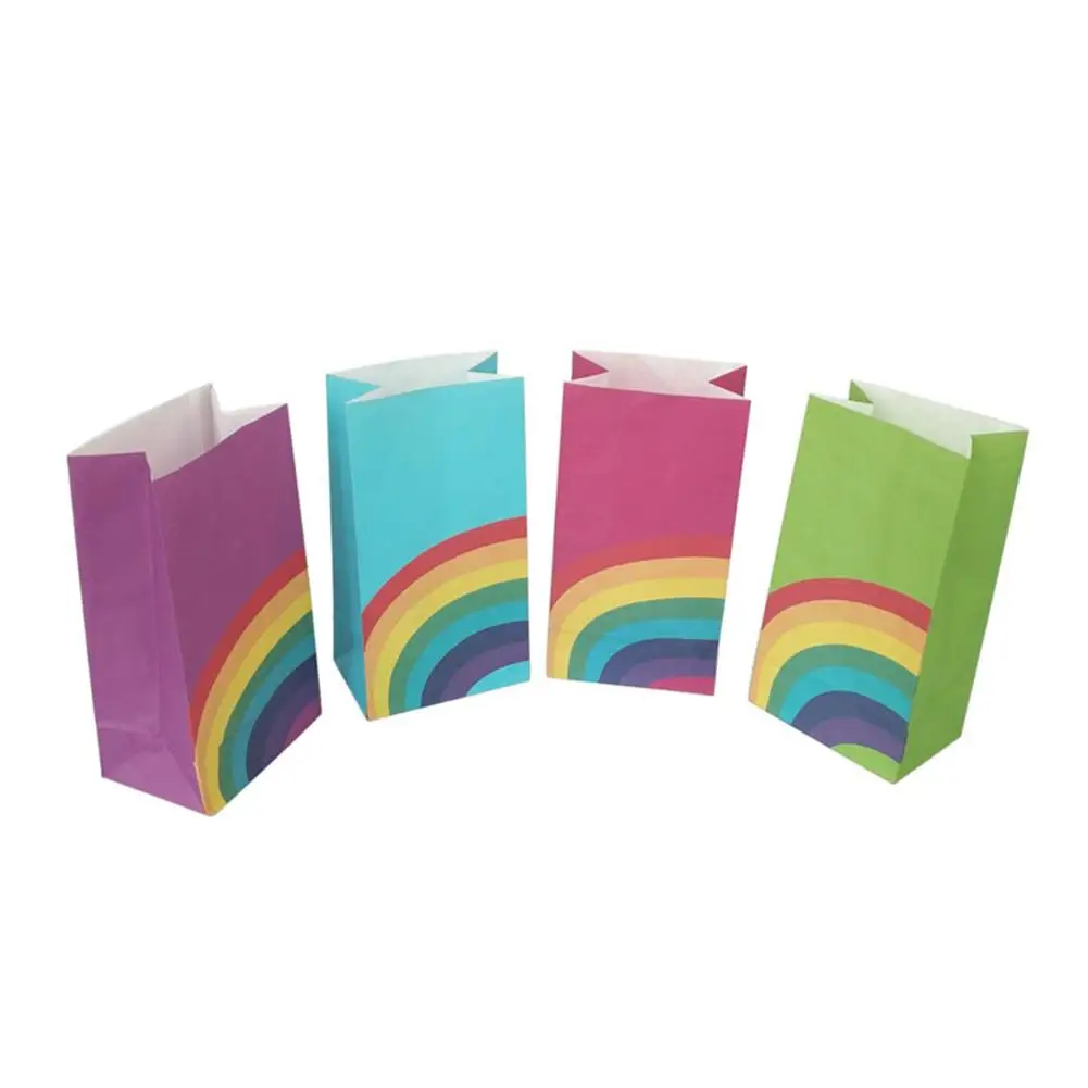 

40pcs Gift Bag Rainbow Pattern Square Bottom Food Bags Catering Packaging Oil Proof Taker Bag Paper Bags For Gifts