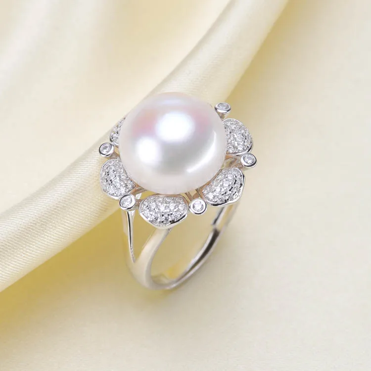 

925 Sterling Silver Pearl Ring Finger Ring Hot Shining Adjustable Ring Findings Jewelry Parts Fittings Accessories, 3pcs/lot