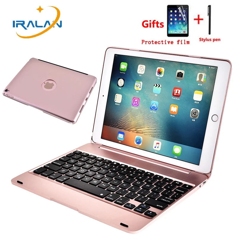 

For iPad Air 2 A1566 A1567 Pro 9.7 inch Wireless Bluetooth Keyboard Case Luxury Aluminum alloy Stand Tablet Flip Cover+Film+pen
