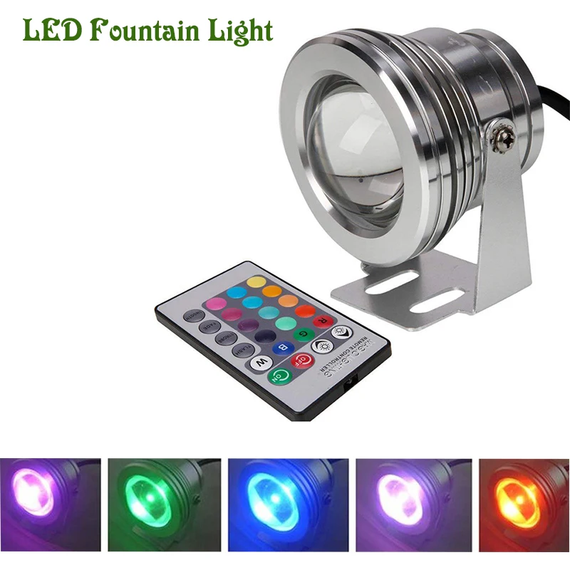

12V/220V led fountain light 24 key remote control color light underwater light RGB outdoor underwater 10W colorful lights