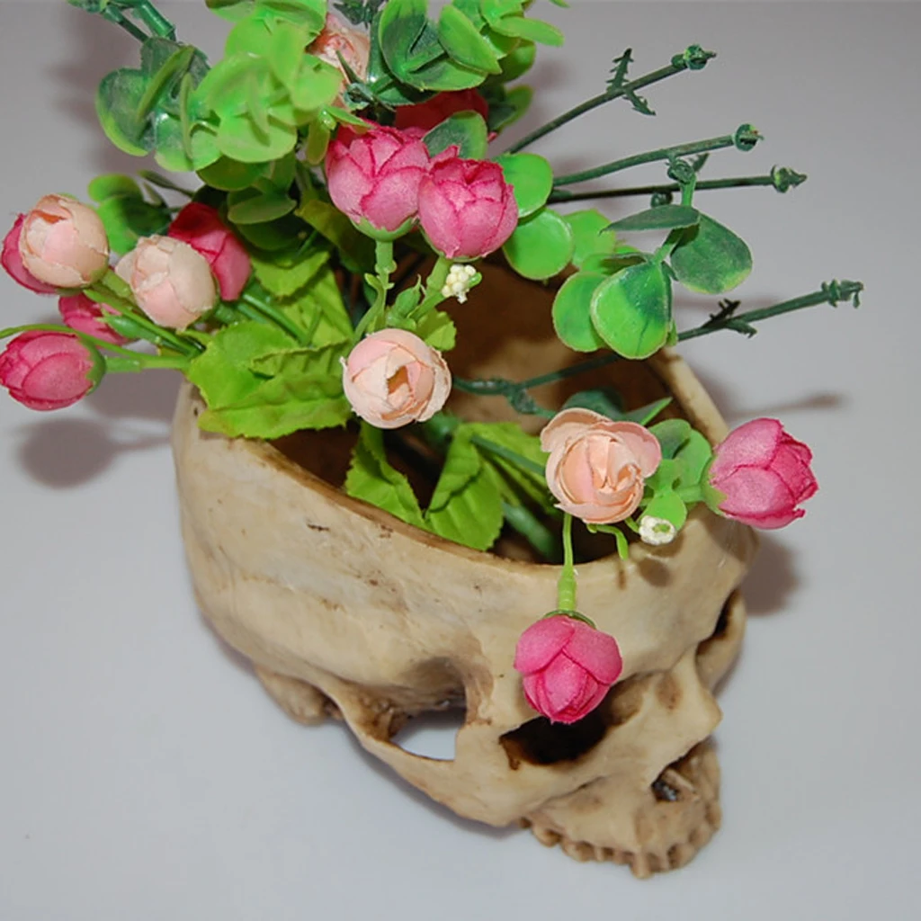 2Pieces Human Skull Head Design Flower Pot Planter Halloween Party Decor Home Bar DIY Ornament Bedroom Decoration