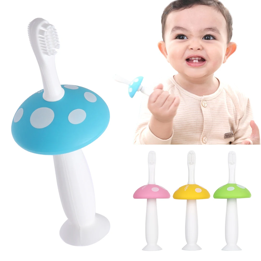 1PC Cute Healthy Infant Silicone Mushroom Toothbrush Baby Teether