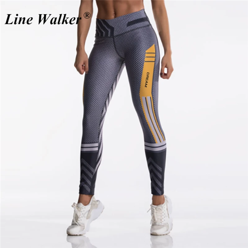 

Line Walker Panelled Yoga Pants Women High Waist Sport Fitness Leggings Rhombic Printed Gym Tights Push Up Calzas Deportivas