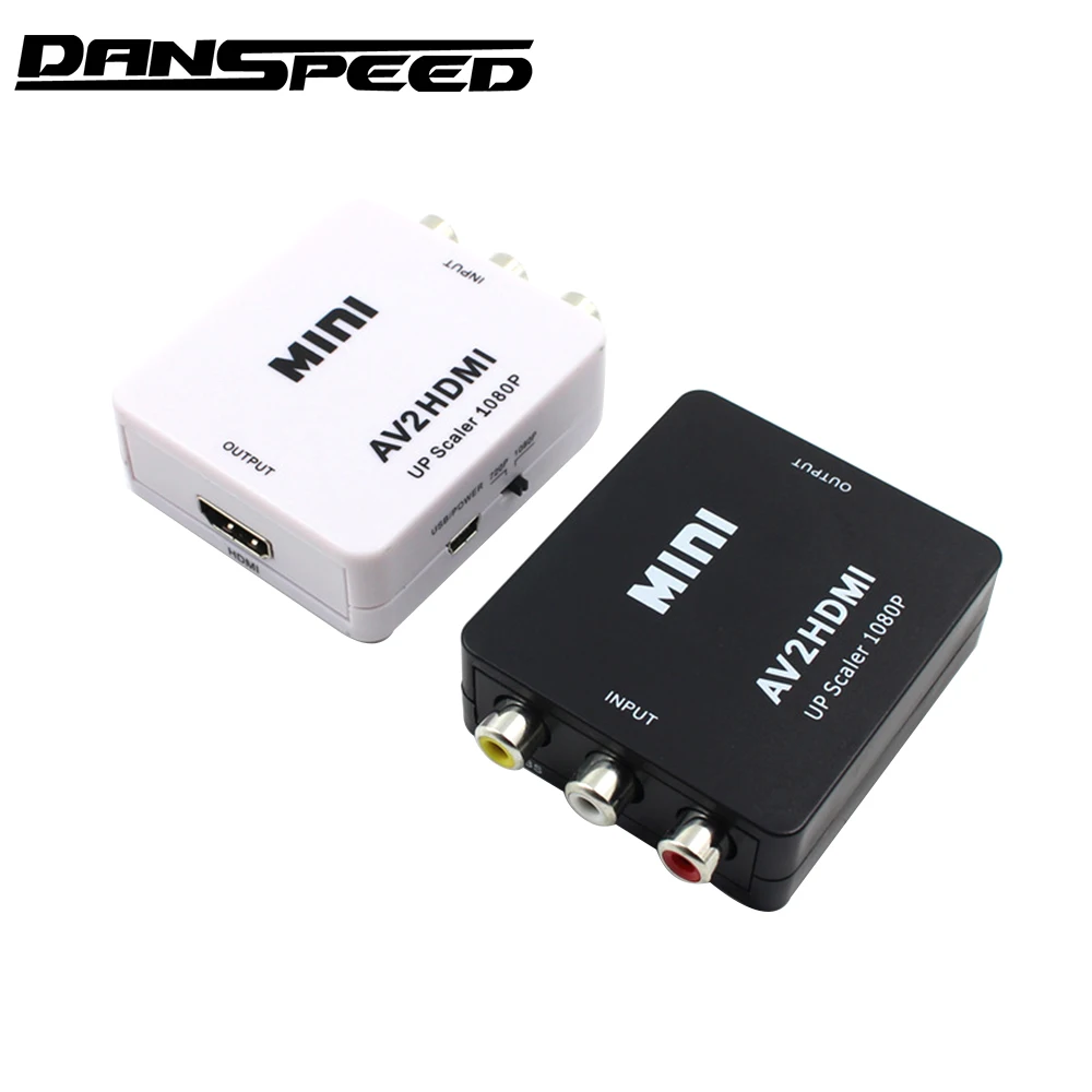 DANSPEED Mini Box RCA AV to HDMI Video Converter Adapter Composite AV 2 HDMI Upscaler Converter 1080P DVD