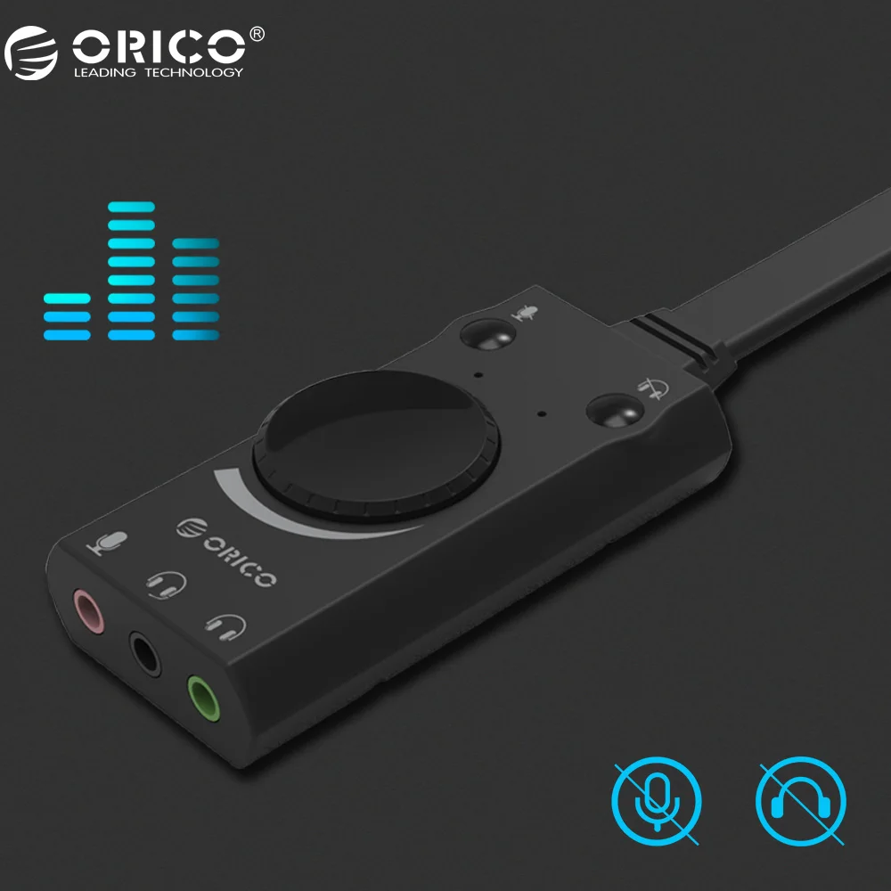 ORICO Portable USB External Sound Card Microphone Earphone Two-in-One With 3-Port Output Volume Adjustable For Windows/Mac/Linux