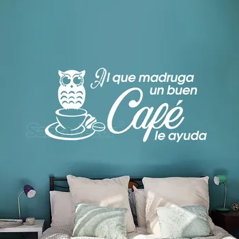 

Sticker-Muraux Al-que-madruga-un-buen-cafe-le-ayuda Vinyl Wall Decal Spanish Mural Art Wallpaper Living Room Home Decor Poster