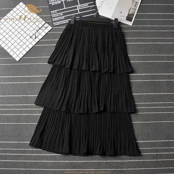 

SISHION 2019 Summer new Korean version of the elastic high waist pleated cake skirt SP0043 solid color sweet wild skirt female