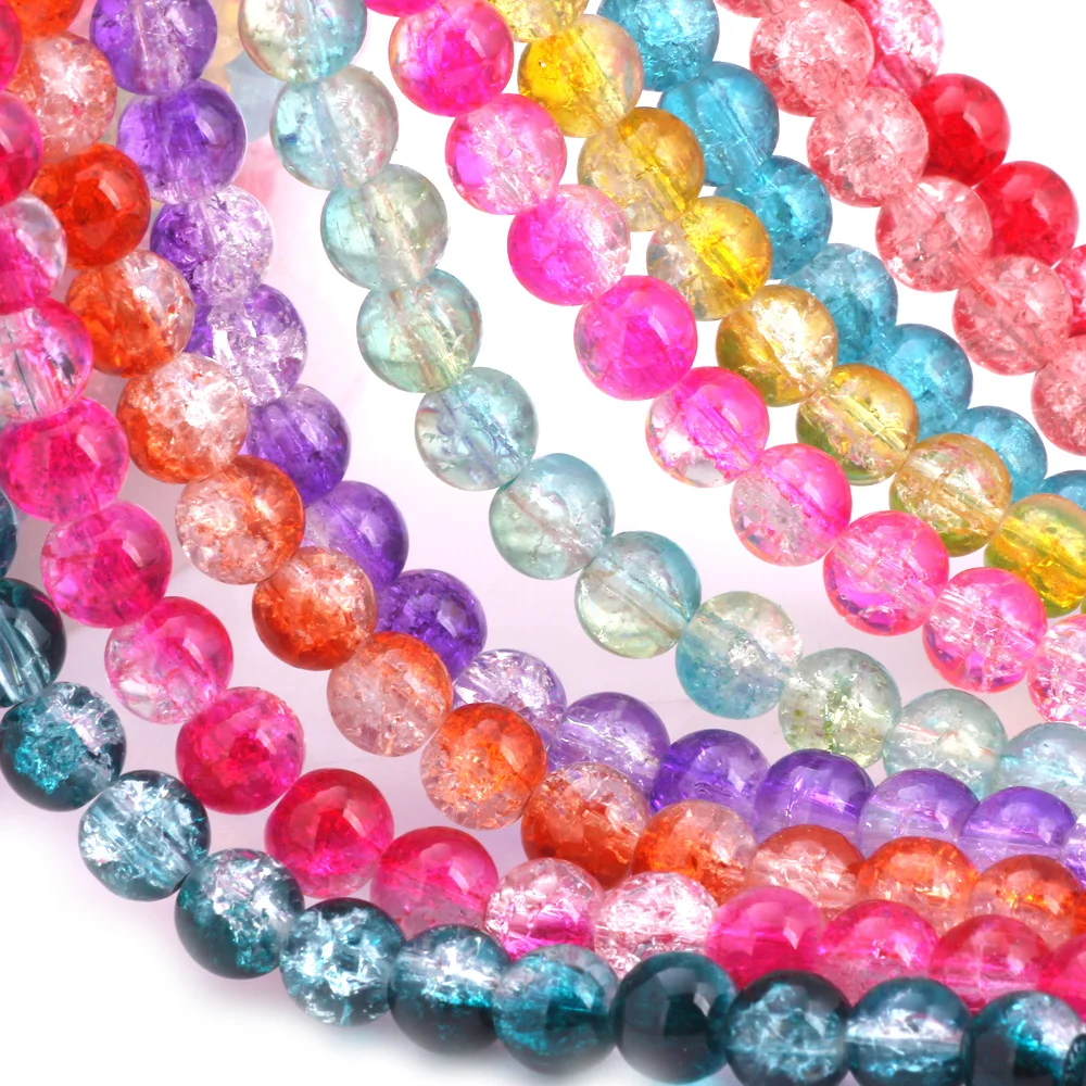 OlingArt 6mm Wholesale Natural Cracked Glass Crystal Beads Losse Round