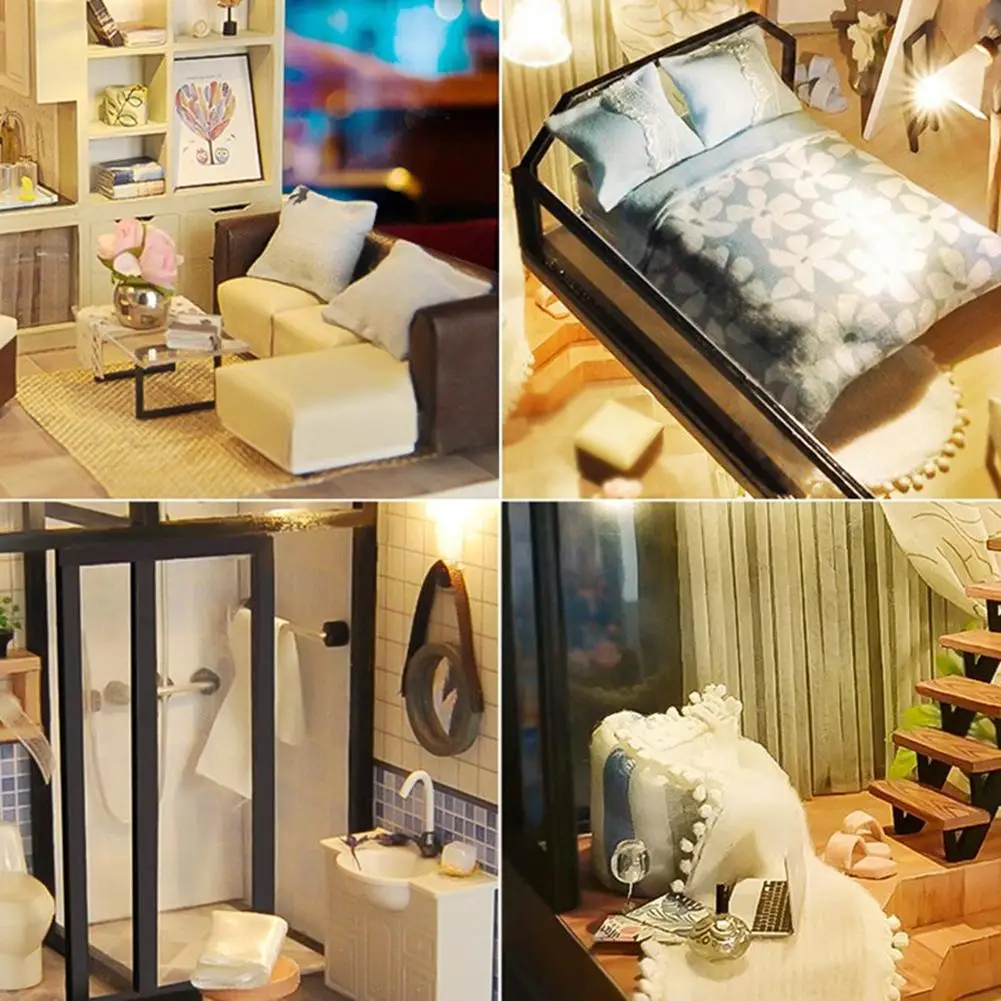 Cutebee DIY миниатюрный дом с мебелью LED Музыка пылезащитный чехол модель