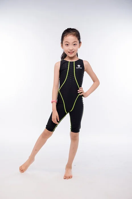 HXBY соревновательный купальный костюм для девочек, Цельный Детский Профессиональный купальный костюм для девочек, конкурентоспособные купальники, детский купальник до колена - Цвет: Green