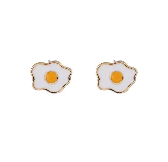 

Fashion Cute Baby Fried Eggs Stud Earrings Gold Alloy Cute Cartoon Fried Eggs Jewelry funny Ear Studs earring women Accessories