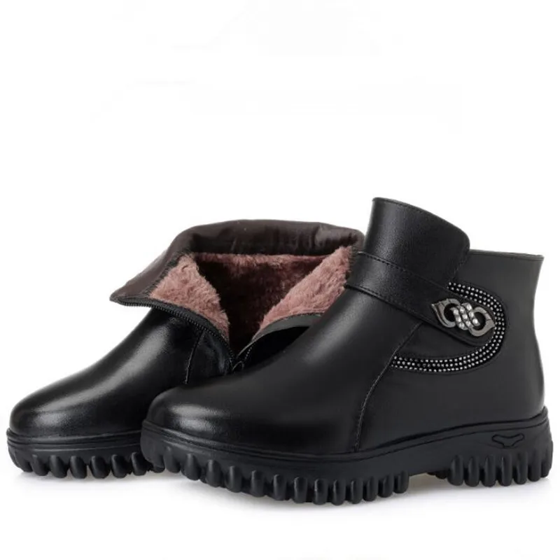 

2019 New Winter Inside Artificial Plush / Wool Boots for Women Shoes Snow Boots Non-slip Soft Genuine Leather Shoes Woman Boots
