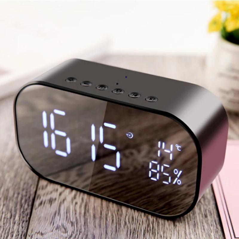 LED Alarm Clock with FM Radio wireless Bluetooth Speaker Support Aux TF