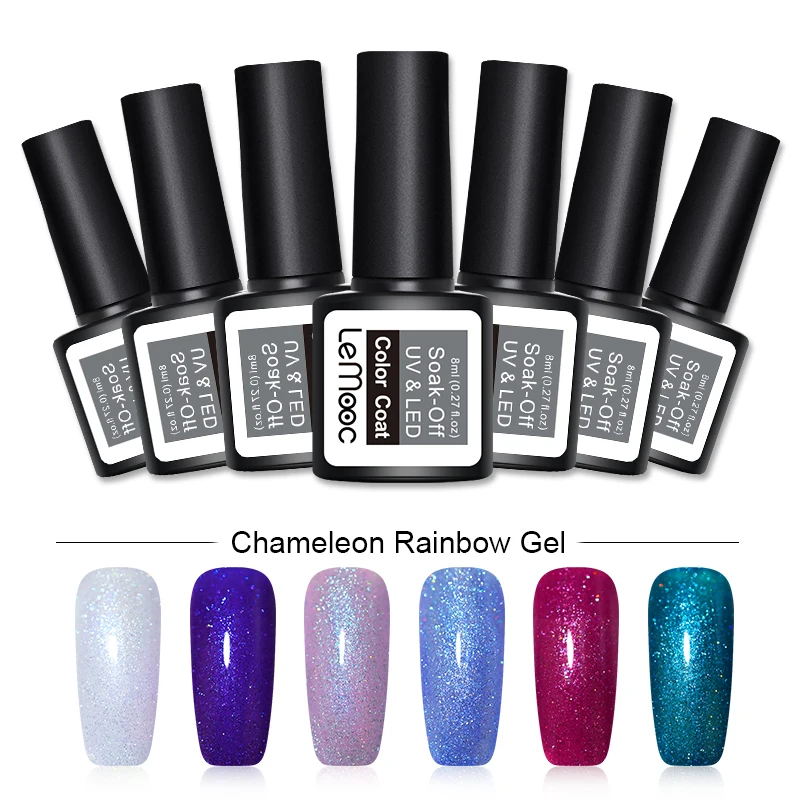 

LEMOOC 8ml Neon Holographic Gel Nail Polish Shinny Glitter Sequins Soak Off LED Nail Art Gel Polish Manicure Nails Gel UV Colors